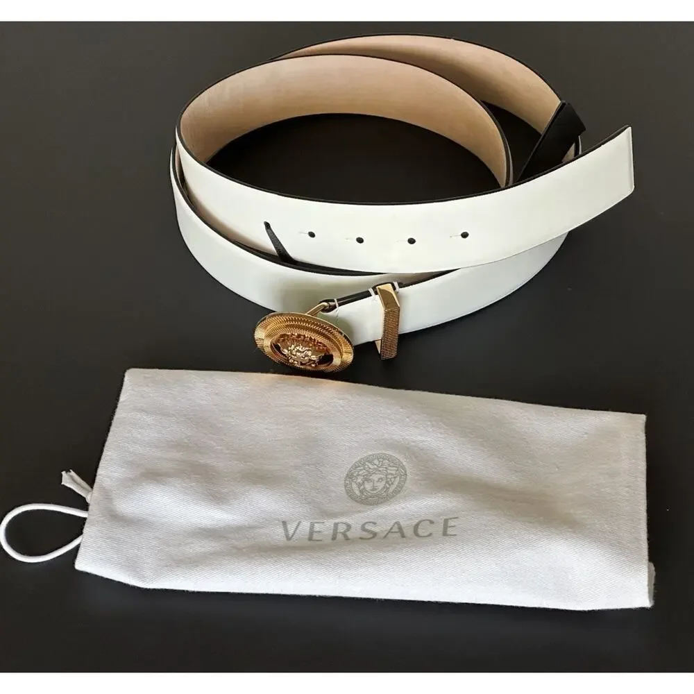 Versace Men’s Medusa-Buckle White Leather Belt 115 (46) Italy 1003873 New $575
